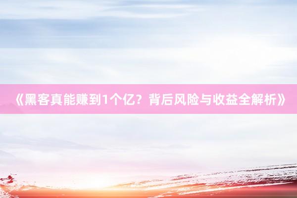 《黑客真能赚到1个亿？背后风险与收益全解析》